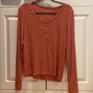 American Eagle Orange Long Sleeve Henley Shirt